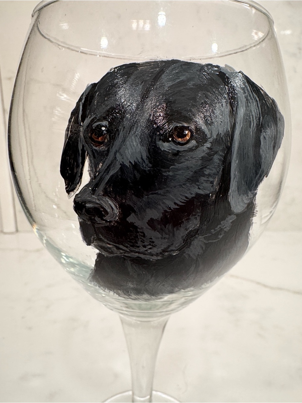 NWOT Hand-Painted Black Labrador Wine Glass
